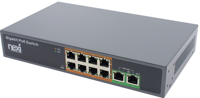 넥시 8포트 to 업링크 2포트 기가비트 POE 스위치허브 150W NX910, 1개