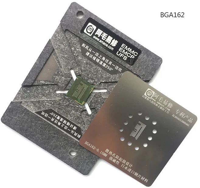 EMMC UFS BGA 리볼링 스텐실 키트 플레이트 및 홀더 포함 지그 플랫폼 BGA153 BGA162 BGA254 0.15mm, 02 BGA 162
