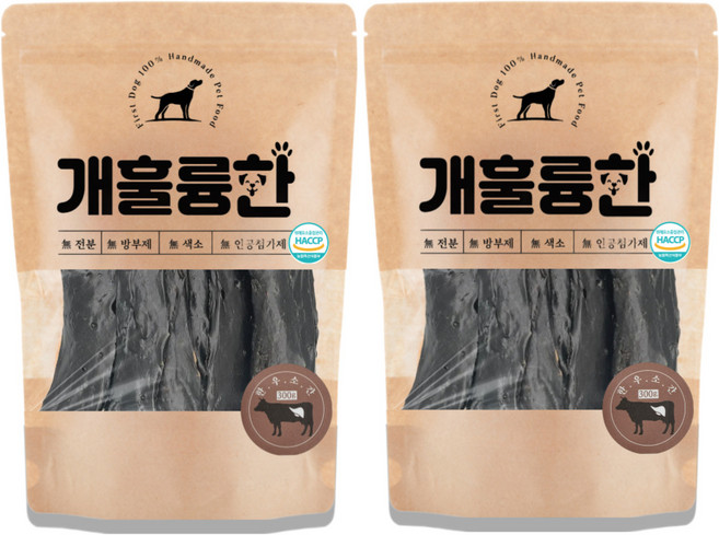퍼스트독 100%국내산 수제강아지간식 대용량 애견육포 개훌륭한, 2개, 300g, 한우소간