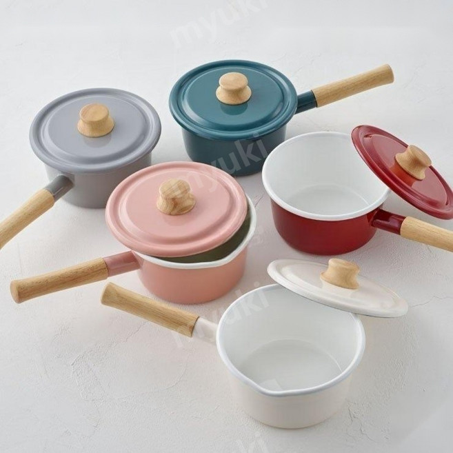 후지호로 법랑 밀크팬 소스 팬 이유식 코튼 편수냄비 16cm, 애쉬 핑크, 1개