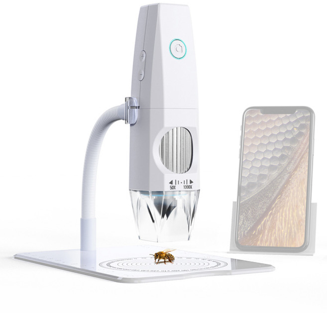 2MP 1080P 와이파이 전자 현미경 USB 연결 비디오 촬영 8 LED 조명 구부릴 수 있는 스탠드, [01] WHITE