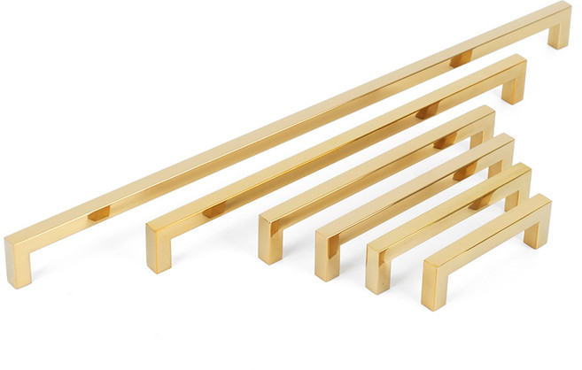 철물이네 가구손잡이 2구 심플 사각 골드유광, 1개, 128mm