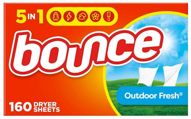 [미국내수용] 바운스 건조기시트 160매 아웃도어 프레쉬 5 in 1 보푸라기 방지 기능 추가, 1개, 160개입