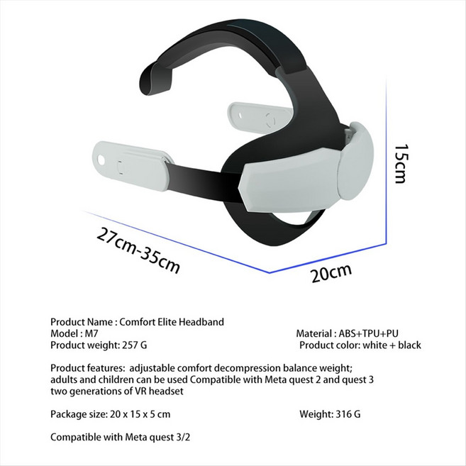 Oculus Meta Quest 용 조절 가능한 VR 헤드 스트랩 2/3 메타 퀘스트 용 헤드셋 엘리트 스트랩 3 VR 액세서리, 하얀색