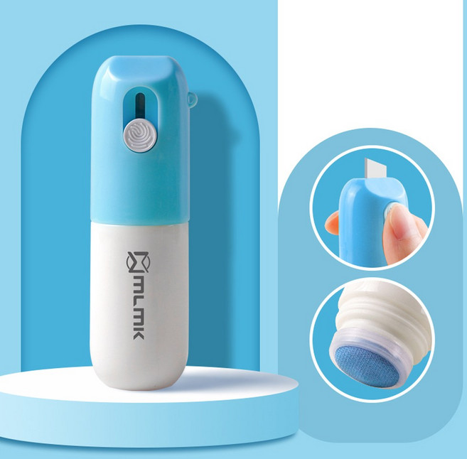 DND마켓 마술재현 2in1 송장 개인정보 보호 지우개 커터칼 일체형 대용량 20ML+20ML리필 (주)존글로벌, 블루, 1개