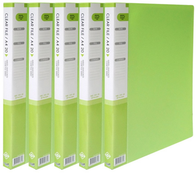 희망화일 클리어 파일 20매 보급형, 연두, 5개