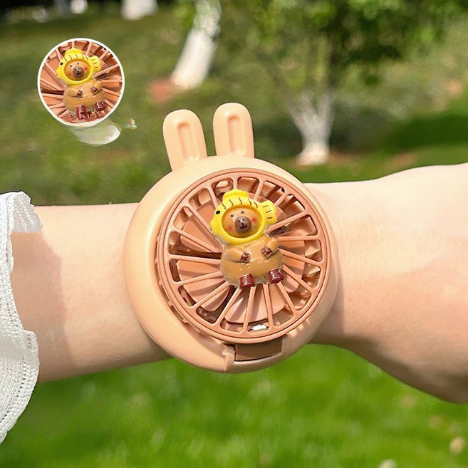 픽슝 시계선풍기 손목밴드 USB충전 휴대용 팔찌 선풍기, 멍멍 베이지, 300mAh