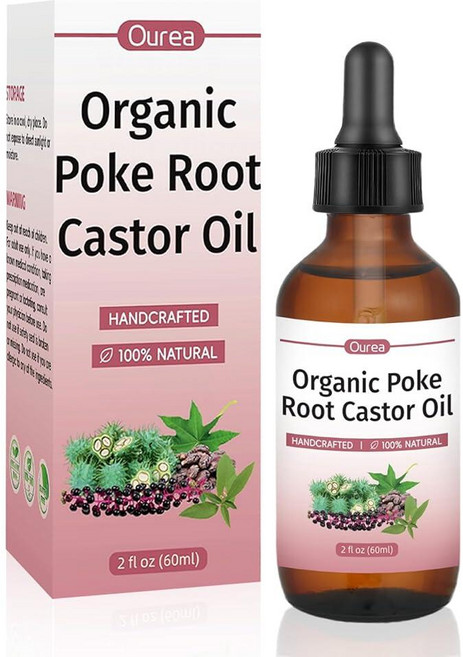 유기농 포케 루트 캐스터 오일 - 60ml(2액량 온스) 천연 림프 지원 마사지 오일 낭종 종기 유방 섬유종 림프절 부종 및 관절에 진정 완화 - 깊은 조직 드롭