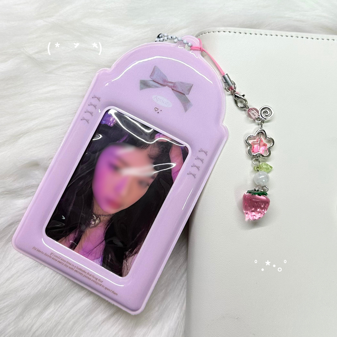 핑크 리본 포토카드 홀더 키링 콜렉트북 포카 보관함 앨범 바인더 1개 핑크, 1매