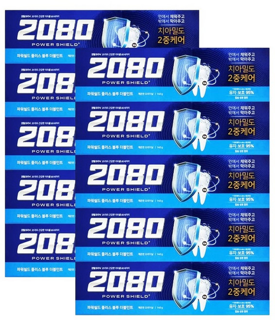 2080 파워쉴드 플러스 치약 블루더블민트 140g X 10개