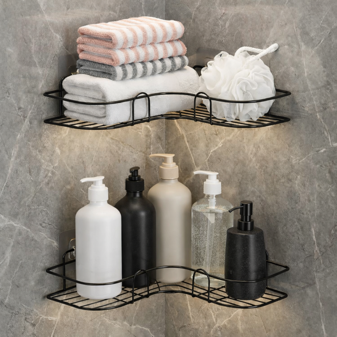 리프하임 무타공 녹방지 욕실선반 2p, 1개, 블랙