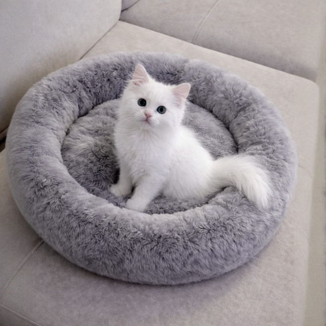 나띵베럴 반려동물 따뜻한 도넛모양 강아지 고양이 마약방석, 1개, 그레이