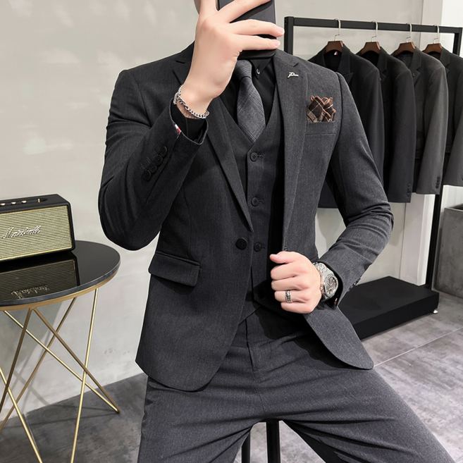 남자정장 남성용 수트 3피스코트+조끼+바지 정장세트 맨잇슈트 프리미엄 하객룩 면접 결혼식