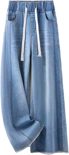 여성용 허리밴딩 와이드 데님 팬츠 여름 얇은 빅사이즈 9부 청바지