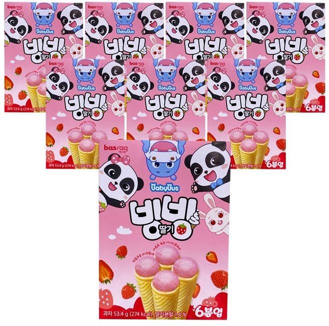 아이스콘 과자 바스락 빙빙딸기(소)53.4g X 8곽, 53.4g, 8개