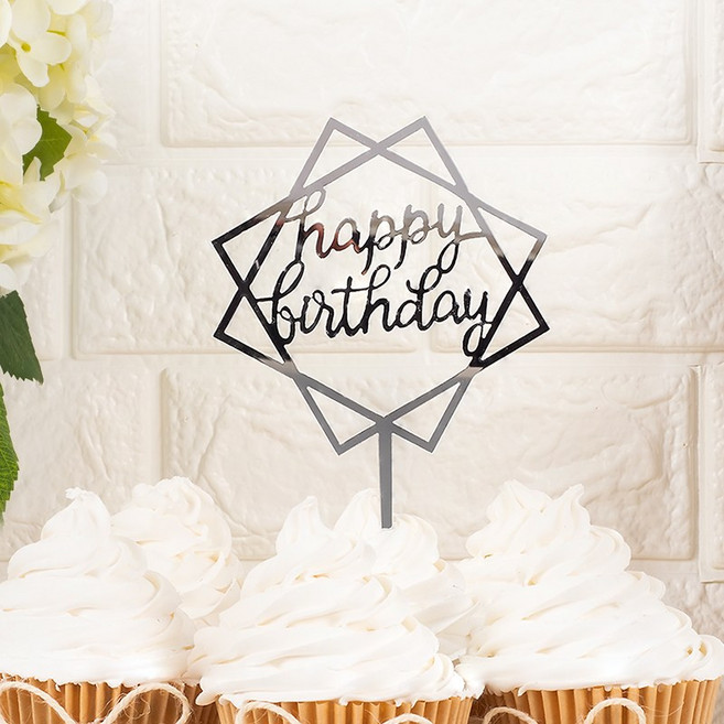 케이크토퍼 생일데코픽 사각프레임 [실버], 단품