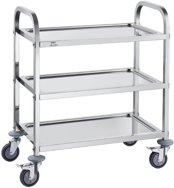 MBH 스텐인레스 튼튼한 구루마 3단카트 업소용 핸드카트 이동 운반기 서빙카트 2단카트 식당카트 가정용 서빙카트, 1개