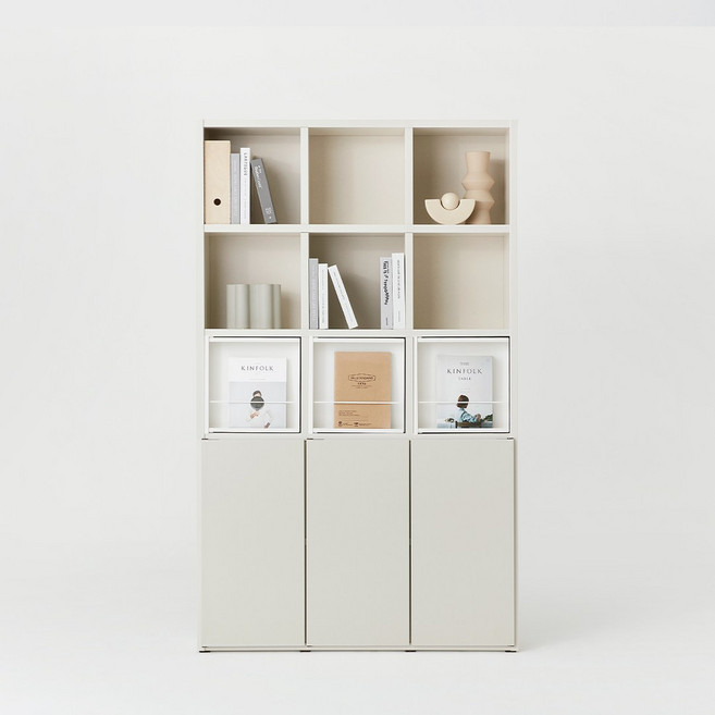 한샘 샘 책장 5단 120cm 매거진수납형 시공 (컬러 택1), 퓨어화이트_책장/그레이_도어(N)