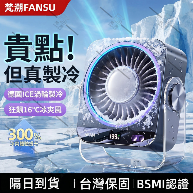 FANSU K818 颶風款桌上風扇, 【灰紫色】旗艦冰敷款, AFAN