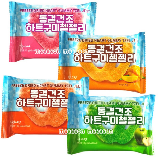 동결건조 하트 구미첼젤리 사과 복숭아 망고 오렌지 4가지맛 랜덤, 2개, 13g