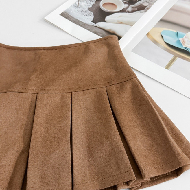 麂皮絨高腰百褶短裙 豹紋百褶裙 褲裙