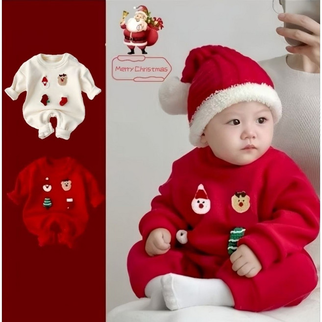 耶誕節造型爬服 嬰兒連身衣附帽子