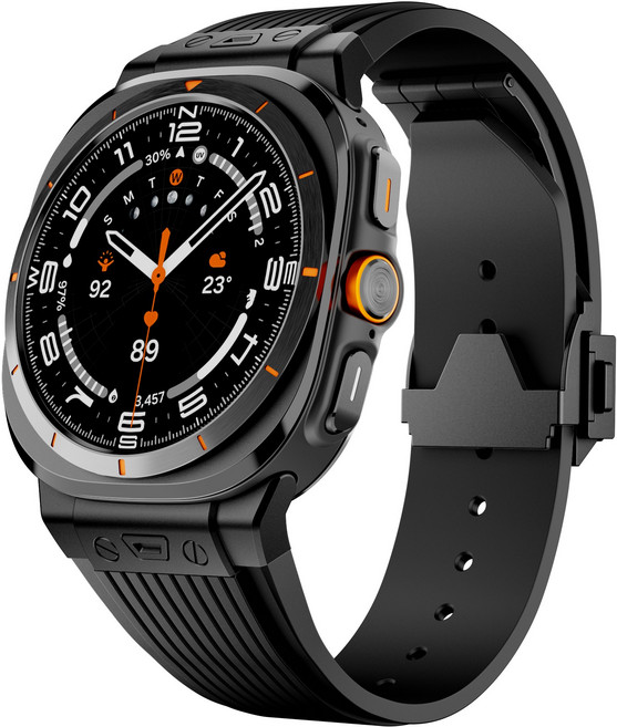 호환 갤럭시워치 울트라 실리콘 스트랩 타타늄 메탈 버클 일체형 스포츠밴드, 블랙/블랙, 1개