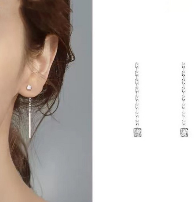 S999純銀小方塊垂墜耳線