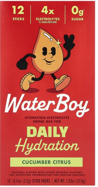 효과가 좋은 Waterboy 일상 수분 공급 전해질 드링크 믹스 오이 시트러스 스틱팩 12개 개당 3.2g(0.11oz) 최저가격, Waterboy일상수분공급전해질드링크믹스오이시트러스스틱 - 쿠팡