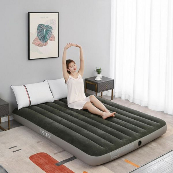 인텍스 듀라빔 에어매트 더블 캠핑 차박 에어침대 휴대용 공기매트, 다크그린 싱글
