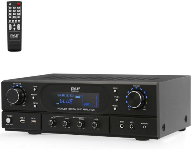 오디오 리시버 서라운드 AV 하이파이 파일 홈 블루투스 극장 수신기 증폭기 - 트레블 베이스 에코 컨트롤 MP3/USB/FM 스트리밍 엔터테인먼트용 듀얼 채널 스테레오 시스템, 180W