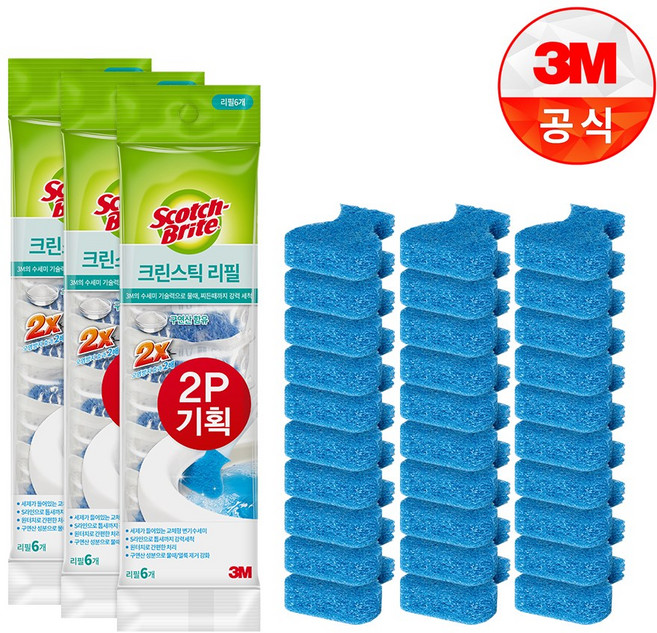 스카치브라이트 크린스틱 변기 수세미 리필용 6p, 기타, 30개