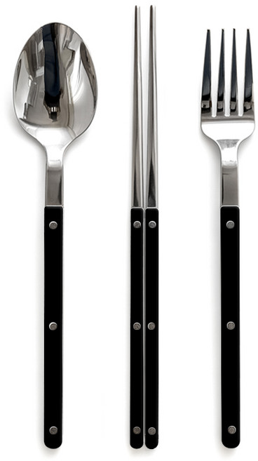 샤블랑 스텐 304 한식 3종 수저 포크 세트, 1세트, 숟가락+젓가락+포크, 블랙