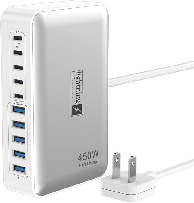 USB 충전 포트 허브 스테이션 450W 노트북용 140W 여러 타입 10포트 장치용, Flat Charger 450W White