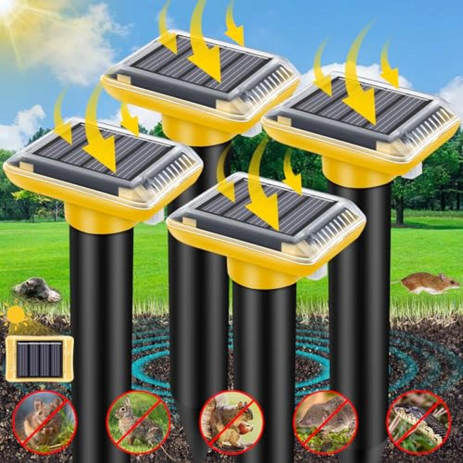 미국출고 평점4.5+ 239100 Ultrasonic Mole Repellent Outdoor 6 Pack Gopher Solar-Powered Lawn Yard and Ga, 4 Pack, 옐로우