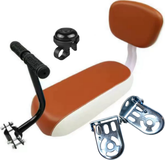 글로리존 자전거 뒷좌석 등받이 안장 발판 손잡이 벨 풀세트, 1개, 브라운