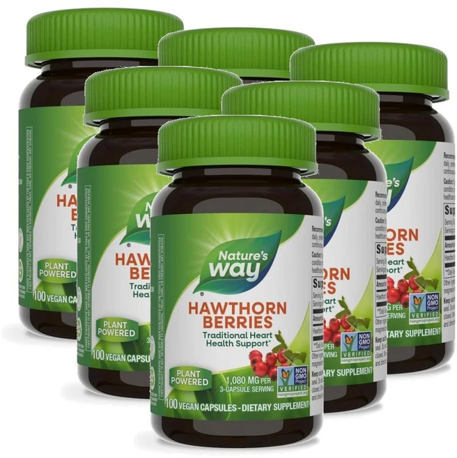 네이처스웨이 호손베리 산사나무열매 1080mg 캡슐 Nature's Way Hawthorn Berries, 100정, 6개 - 쿠팡