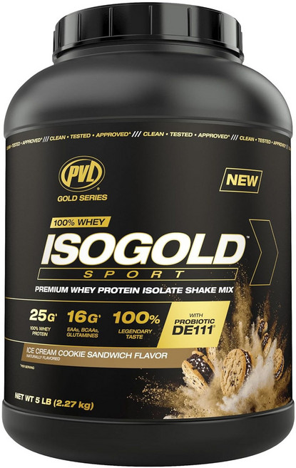 PVL ISOGOLD 스포츠 프리미엄 웨이 프로틴 아이솔레이트 셰이크 믹스 아이스 크림 쿠키 샌드위치 맛, 2.27kg, 1개