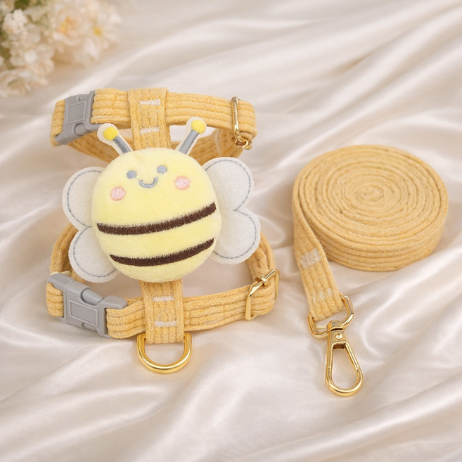 멜로우위시 강아지 고양이 꿀벌 H형 하네스 리드줄 세트 120cm, 파스텔 옐로우, 1개