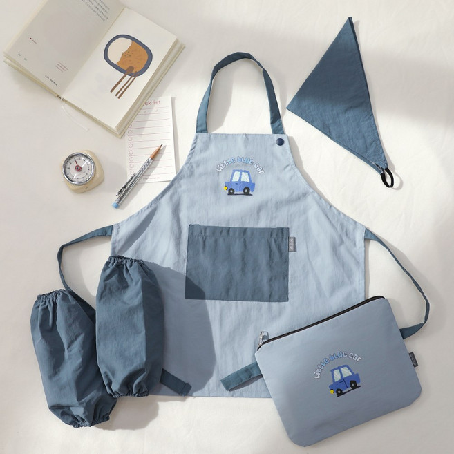 세맘스 동글동글 어린이 방수앞치마+두건+토시+파우치세트