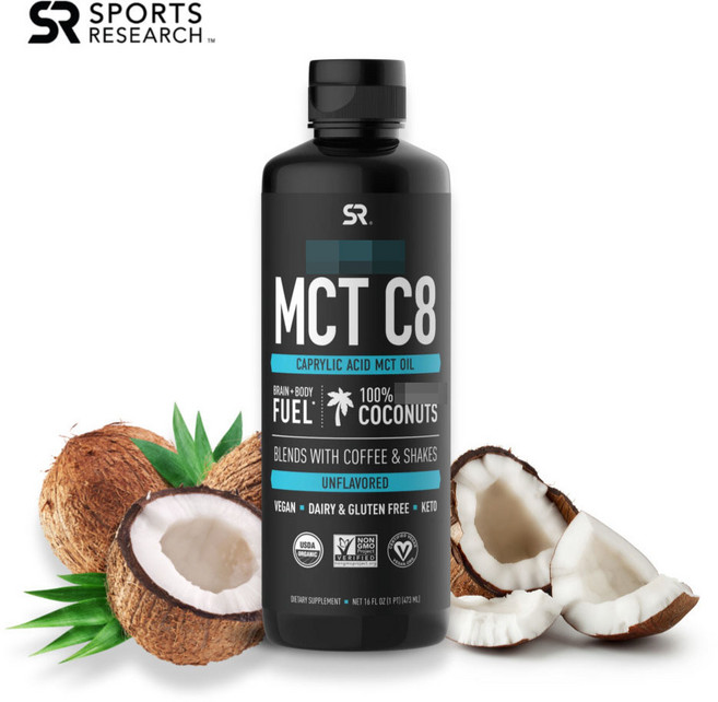 스포츠리서치 MCT C8 오일 무향 473ml 엠씨티 코코넛 추출 카프릴산 케토제닉, 1개