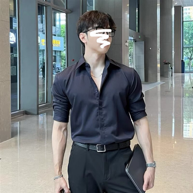 百搭短袖襯衫男士時尚氣質新款感修身休閒男裝五分袖襯衣