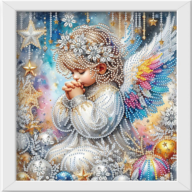 Craftsy 특별한 모양의 비즈 보석십자수 25 x 25 cm 캔버스형 [액자 보함] DIY 세트, 천사의 기도, 1세트