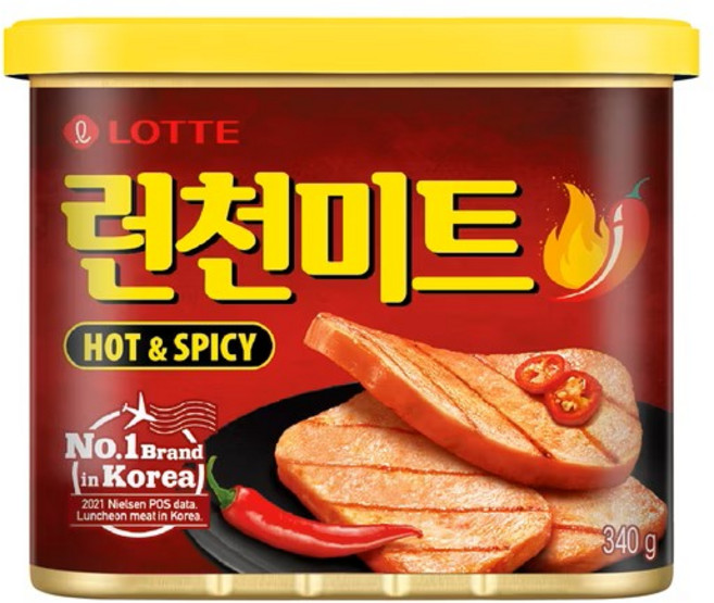 樂天 LOTTE 辣味豬肉午餐肉 韓式風味 開罐即食 方便美味, 340g, 1罐