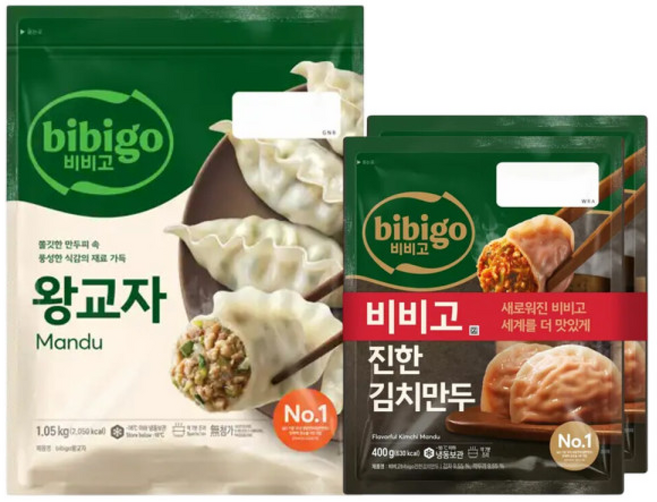 CJ비비고 왕교자 + 진한김치만두, 2개, 1.05kg