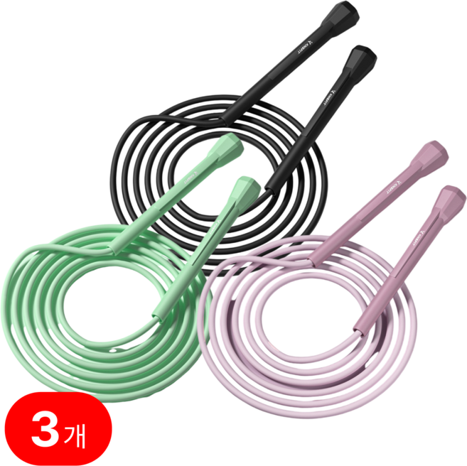 아카츠키 줄넘기 안꼬이는 슬림 3P, 검정+민트+보라, 3개