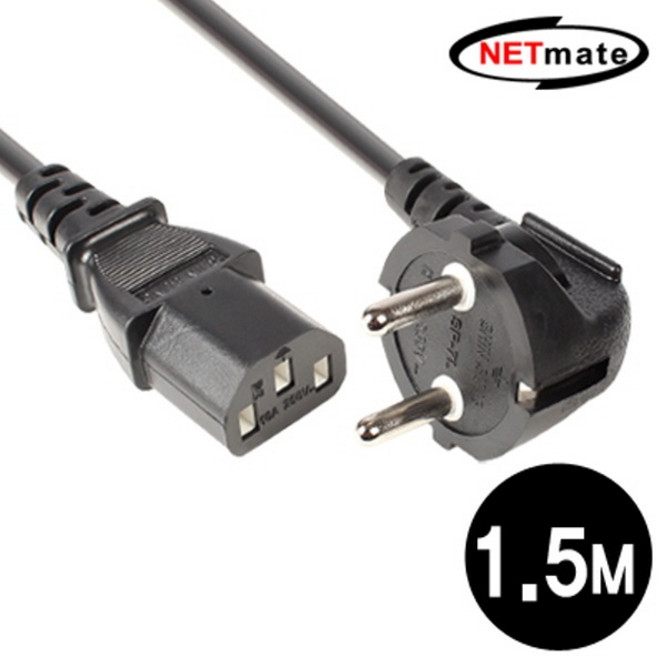 (강원전자) -자형 파워 전원케이블 NETmate AC 220V / 10A NMP-SPC015 (블랙/벌크/1.5m), 1개