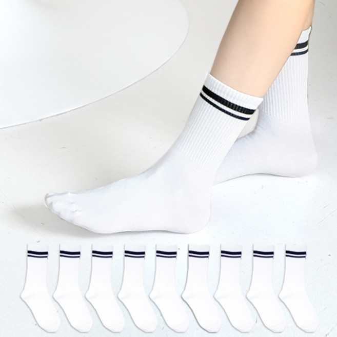 본베이직 여성 국산 스트라이프 중목 양말