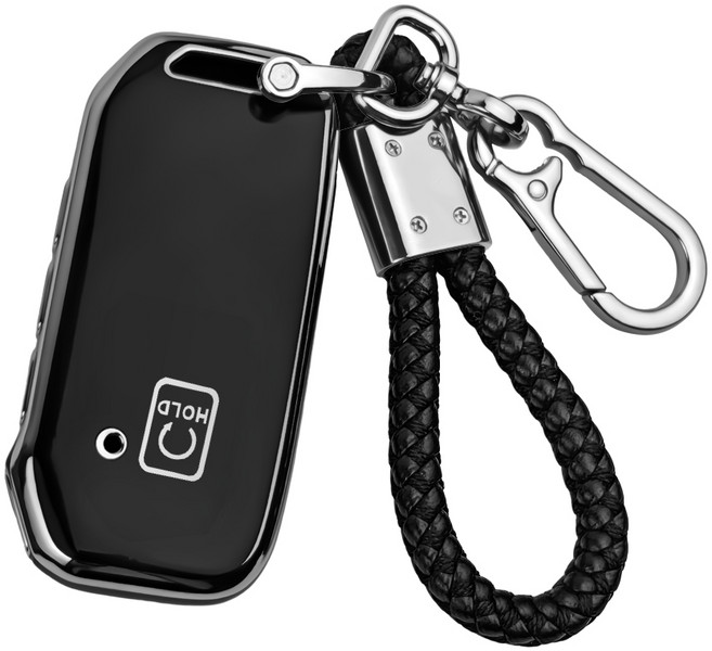 MODACE 기아 자동차키 TPU 소프트젤 보호 케이스 5/7버튼 + 가죽 메탈 더블 고리 키링, 와 키링, 5버튼 실버 블랙