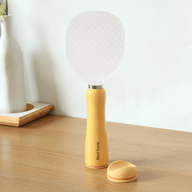 오뚝이 밥주걱 스탠딩 밥풀안붙는 세우는 주걱, 1개, 옐로우